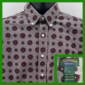 Cambridge Classics Mens Corduroy Button Down Shirt‎ Medallion Print M